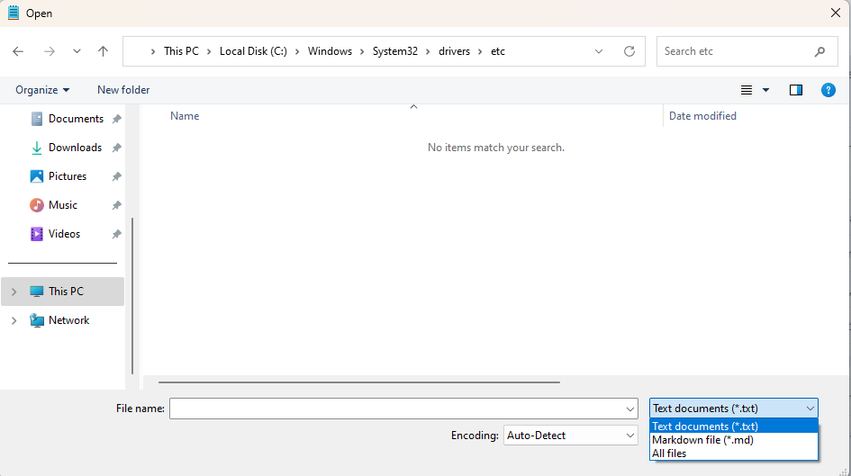 Screenshot showing file dialog with "All Files" selected